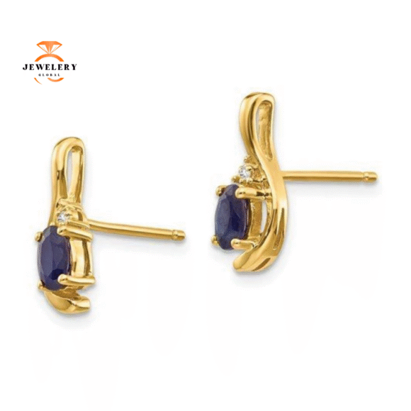 14KT GOLD 1/2 CTW OVAL SAPPHIRE & ROUND DIAMOND EARRINGS - Image 5
