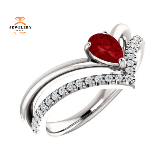 14KT GOLD 1/2 CT PEAR RUBY & 1/6 CTW DIAMOND NEGATIVE SPACE "V" RING - Image 6