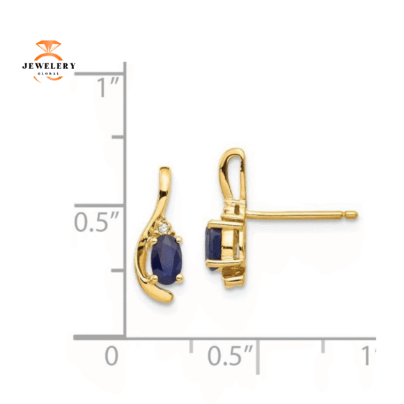 14KT GOLD 1/2 CTW OVAL SAPPHIRE & ROUND DIAMOND EARRINGS - Image 6