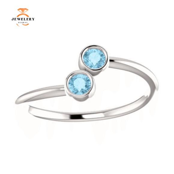 14KT GOLD 0.20 CTW ROUND AQUAMARINE 2 STONE RING - Image 10