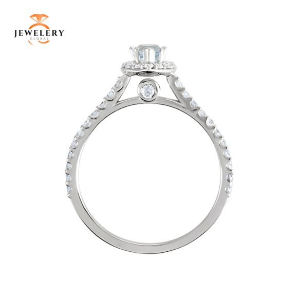 14K WHITE GOLD AQUAMARINE & 1/3 CTW DIAMOND HALO RING - Image 2