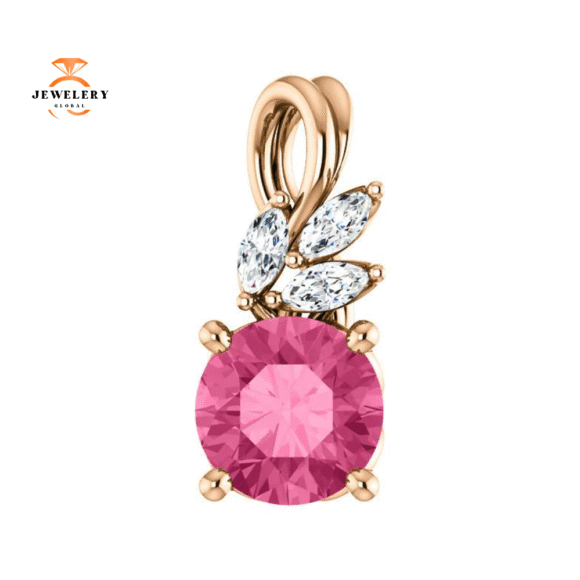 14KT GOLD 0.95 CT PINK TOURMALINE & 1/10 CTW DIAMOND FLORAL PENDANT - Image 12