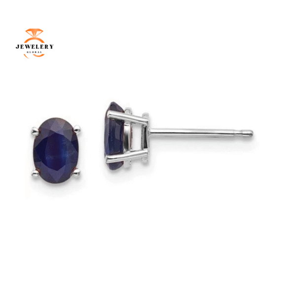 14KT GOLD 1.40 CTW OVAL BLUE SAPPHIRE STUD EARRINGS