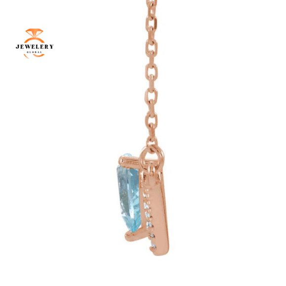14KT GOLD 0.35 CT AQUAMARINE & .08 CTW DIAMOND "V" BAR NECKLACE - Image 6