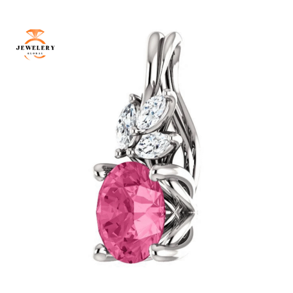 14KT GOLD 0.95 CT PINK TOURMALINE & 1/10 CTW DIAMOND FLORAL PENDANT - Image 2