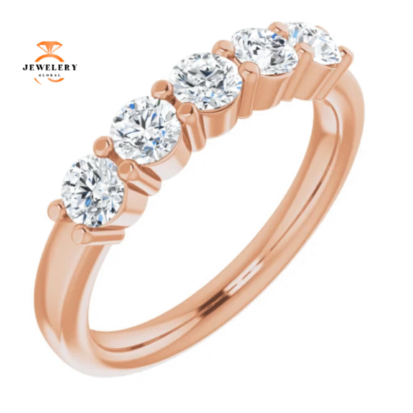 14KT Gold 3/4 CTW Round Diamond 5 Stone Band - Image 7