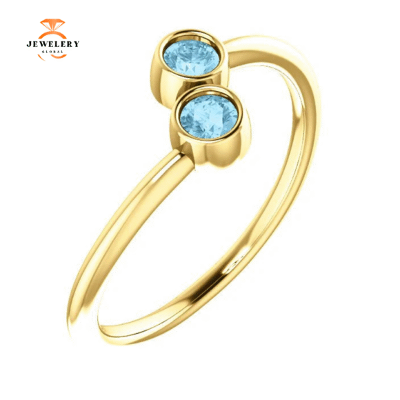 14KT GOLD 0.20 CTW ROUND AQUAMARINE 2 STONE RING - Image 5