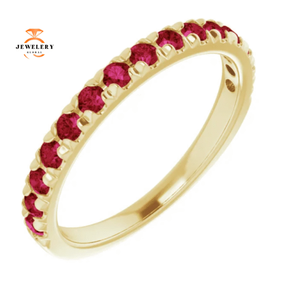 14KT GOLD 0.60 CTW RUBY FRENCH-SET ANNIVERSARY BAND - Image 6