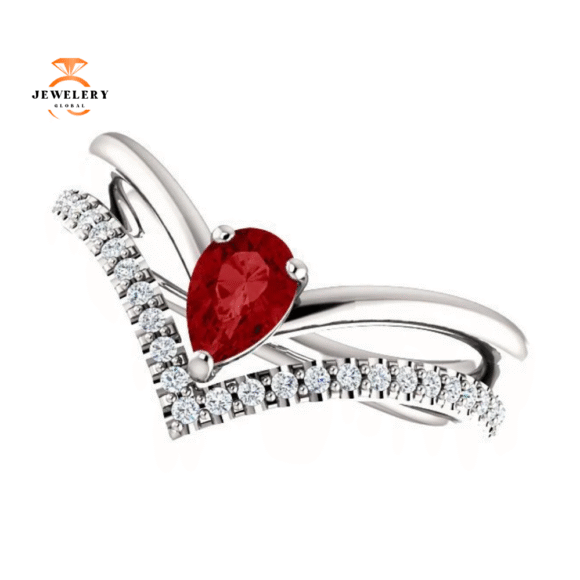 14KT GOLD 1/2 CT PEAR RUBY & 1/6 CTW DIAMOND NEGATIVE SPACE "V" RING - Image 8