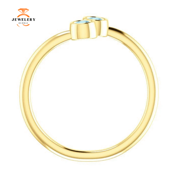 14KT GOLD 0.20 CTW ROUND AQUAMARINE 2 STONE RING - Image 7