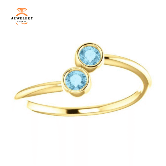 14KT GOLD 0.20 CTW ROUND AQUAMARINE 2 STONE RING - Image 6