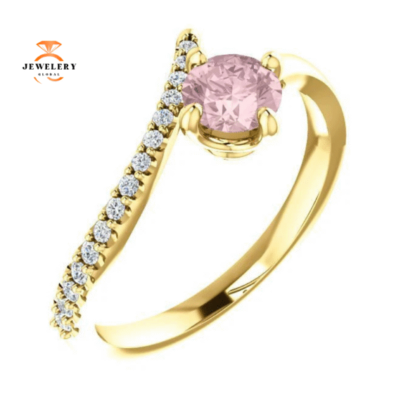 14KT GOLD 0.48 CT MORGANITE & 0.10 CTW DIAMOND BYPASS RING - Image 5