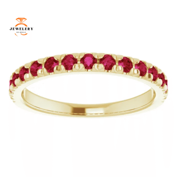 14KT GOLD 0.60 CTW RUBY FRENCH-SET ANNIVERSARY BAND - Image 8