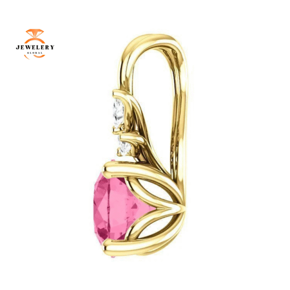 14KT GOLD 0.95 CT PINK TOURMALINE & 1/10 CTW DIAMOND FLORAL PENDANT - Image 6