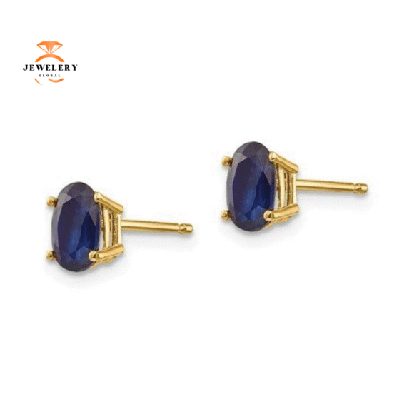 14KT GOLD 1.40 CTW OVAL BLUE SAPPHIRE STUD EARRINGS - Image 5