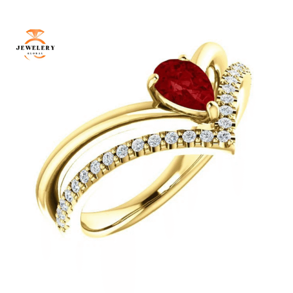 14KT GOLD 1/2 CT PEAR RUBY & 1/6 CTW DIAMOND NEGATIVE SPACE "V" RING - Image 11