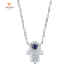 14KT GOLD 0.08 CTW SAPPHIRE & DIAMOND HAMSA NECKLACE