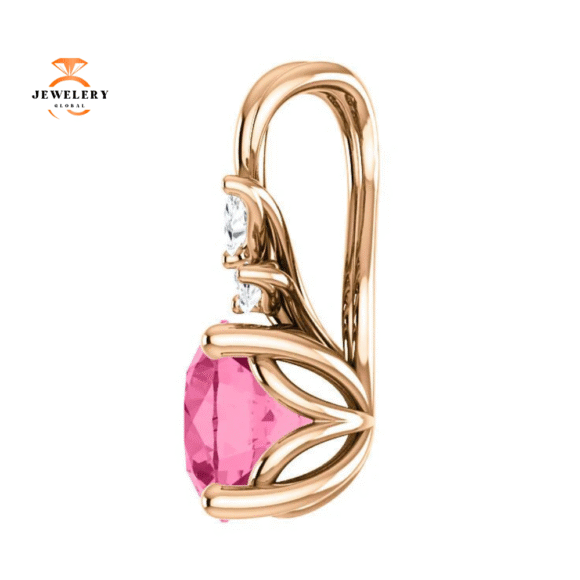 14KT GOLD 0.95 CT PINK TOURMALINE & 1/10 CTW DIAMOND FLORAL PENDANT - Image 9