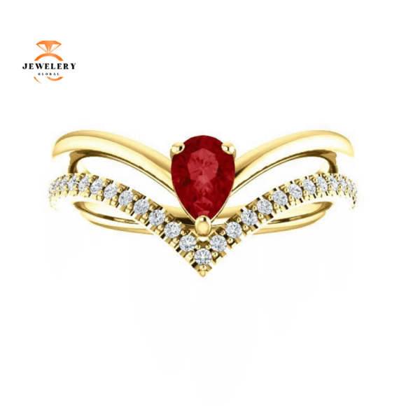 14KT GOLD 1/2 CT PEAR RUBY & 1/6 CTW DIAMOND NEGATIVE SPACE "V" RING - Image 12