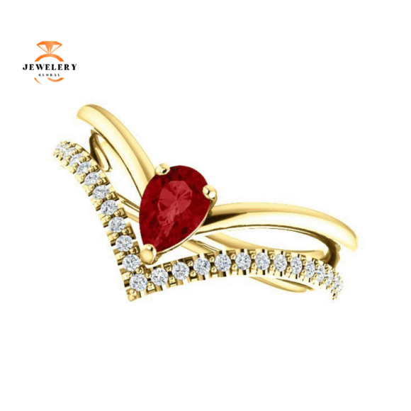 14KT GOLD 1/2 CT PEAR RUBY & 1/6 CTW DIAMOND NEGATIVE SPACE "V" RING - Image 13