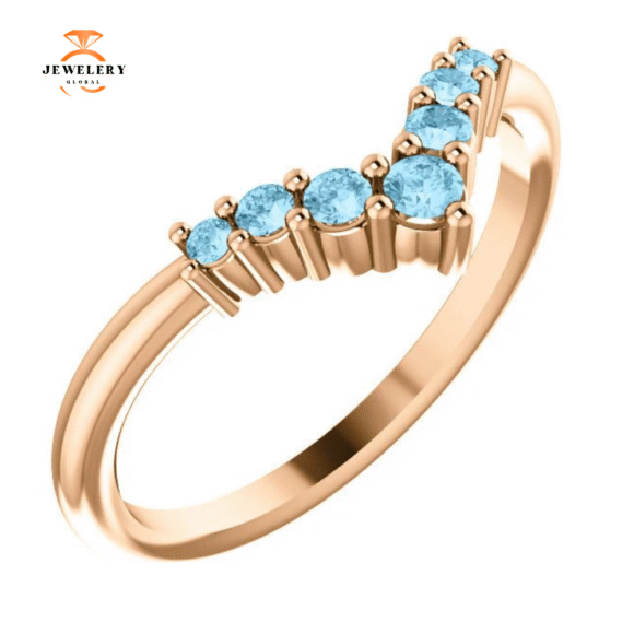 14KT GOLD 0.20 CTW ROUND AQUAMARINE GRADUATED "V" - Image 9