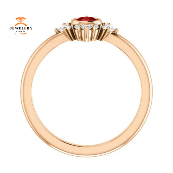 14KT GOLD 0.35 CT RUBY & 1/5 CTW DIAMOND BEZEL HALO RING - Image 2