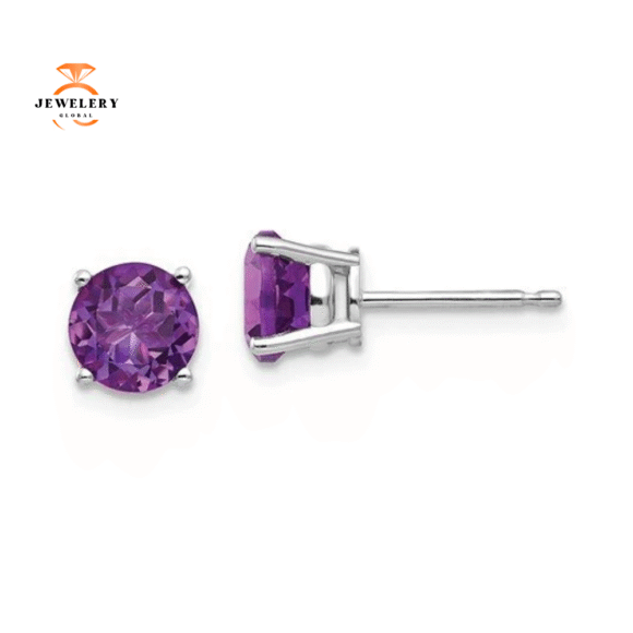 14KT GOLD 1.40 CTW ROUND AMETHYST EARRINGS