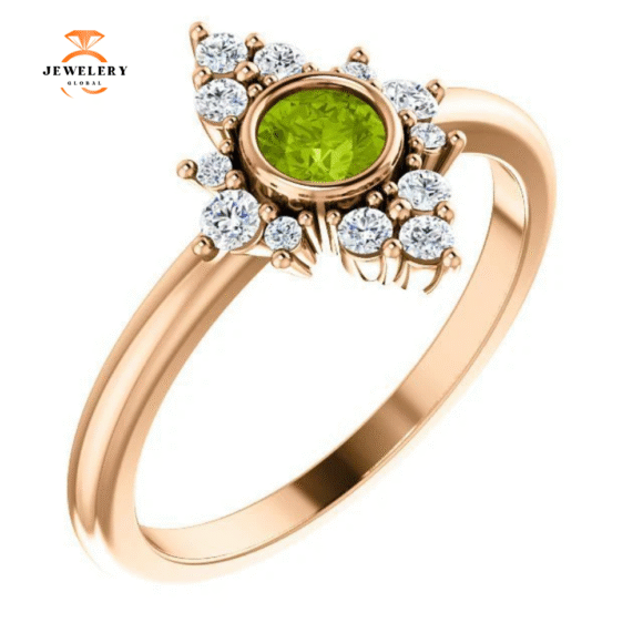 14KT Gold .30 CT Peridot & .20 CTW Diamond Bezel Halo Ring