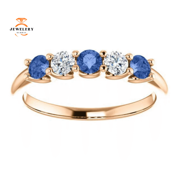 14KT GOLD 0.39 CTW SAPPHIRE & 0.20 CTW DIAMOND 5 STONE BAND