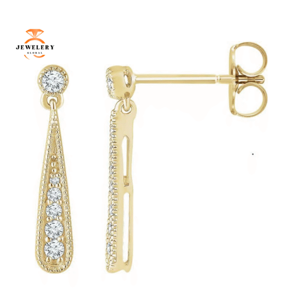 14KT GOLD 1/6 CTW DIAMOND TEARDROP EARRINGS - Image 2