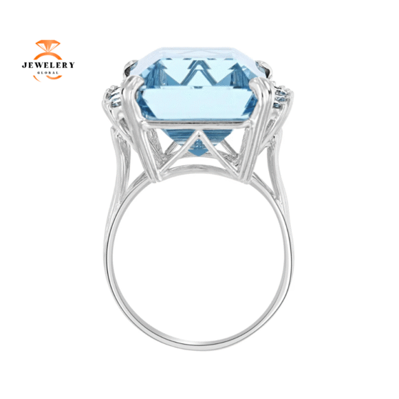 14KT WHITE GOLD 20 CT AQUAMARINE & 0.75 CTW DIAMOND RING - Image 4