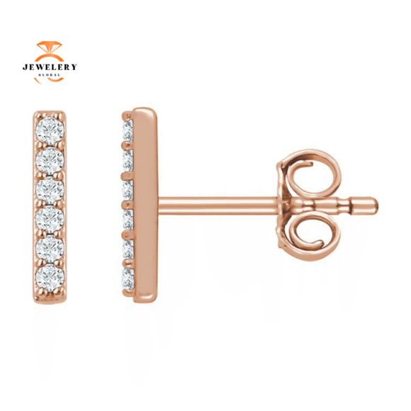 14KT Gold Vertical Bar 1/10 CTW Diamond Earrings