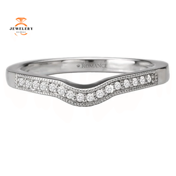 14KT White Gold .08 CTW Vintage Milgrain Curved Wedding Band - Image 2