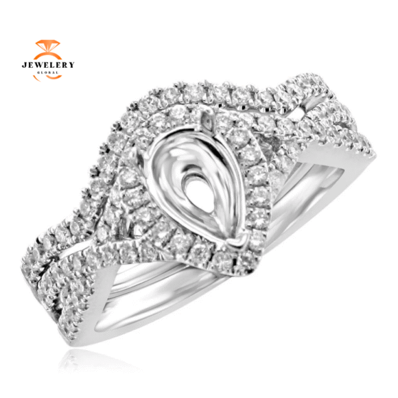 14KT White Gold .59 CTW Diamond Bridal Set for .75 CT Round Diamond