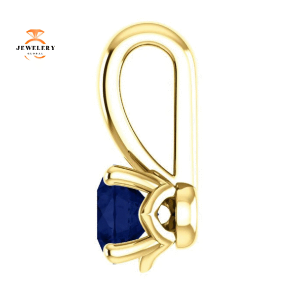 14KT GOLD 0.30 CT ROUND BLUE SAPPHIRE SOLITAIRE PENDANT - Image 5