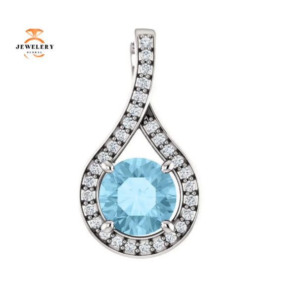 14KT GOLD 0.75 CT AQUAMARINE & .08 CTW DIAMOND DROP PENDANT - Image 4