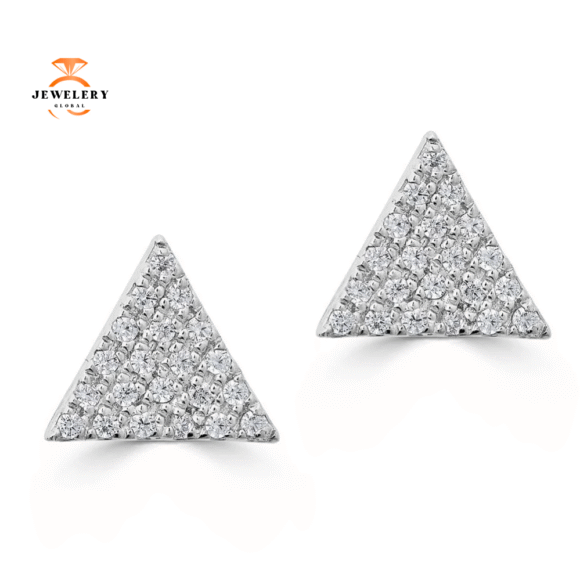 14KT GOLD 1/10 CTW DIAMOND PAVE TRIANGLE EARRINGS - Image 2