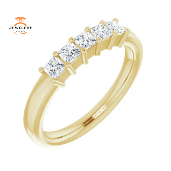 14KT Gold 1/2 CTW Princess Diamond 5 Stone Band - Image 5