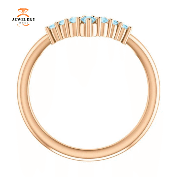 14KT GOLD 0.20 CTW ROUND AQUAMARINE GRADUATED "V" - Image 10