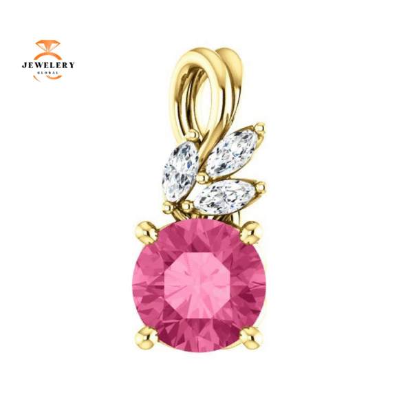 14KT GOLD 0.95 CT PINK TOURMALINE & 1/10 CTW DIAMOND FLORAL PENDANT - Image 4