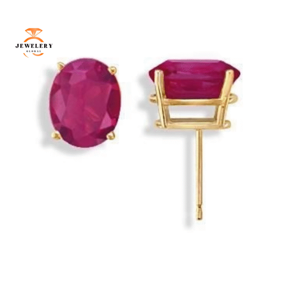 14KT GOLD 1.90 CTW OVAL RUBY STUD EARRINGS - Image 2