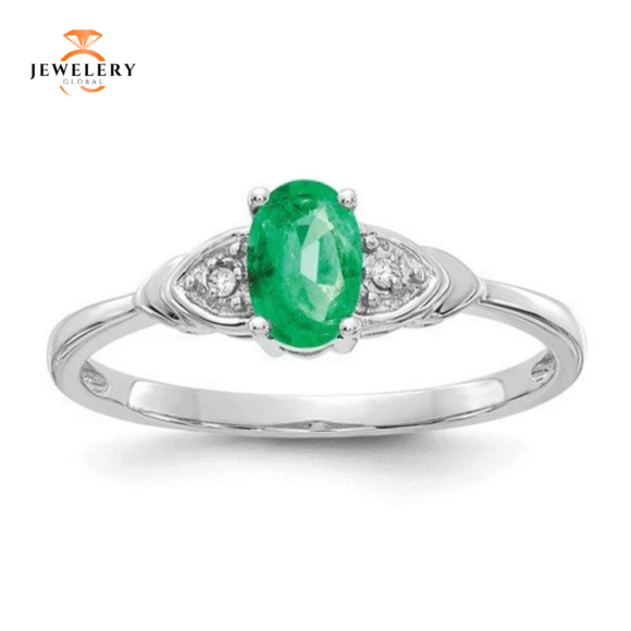 14KT DIAMOND AND EMERALD 3 STONE STYLE RING