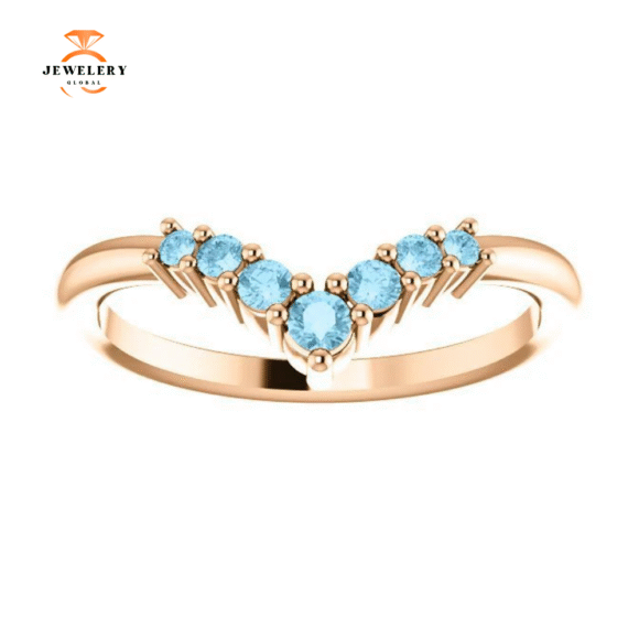 14KT GOLD 0.20 CTW ROUND AQUAMARINE GRADUATED "V" - Image 11