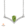 14KT GOLD 0.48 CT PERIDOT & .08 CTW DIAMOND ACCENT "V" BAR NECKLACE