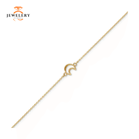 14K YELLOW GOLD TEXTURED & POLISHED MOON ANKLET