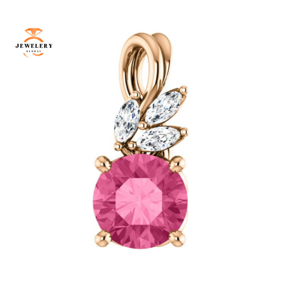 14KT GOLD 0.95 CT PINK TOURMALINE & 1/10 CTW DIAMOND FLORAL PENDANT - Image 7