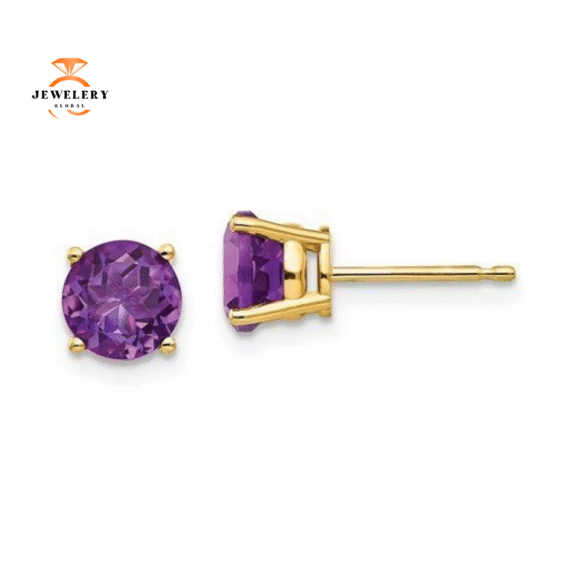 14KT GOLD 1.40 CTW ROUND AMETHYST EARRINGS - Image 3