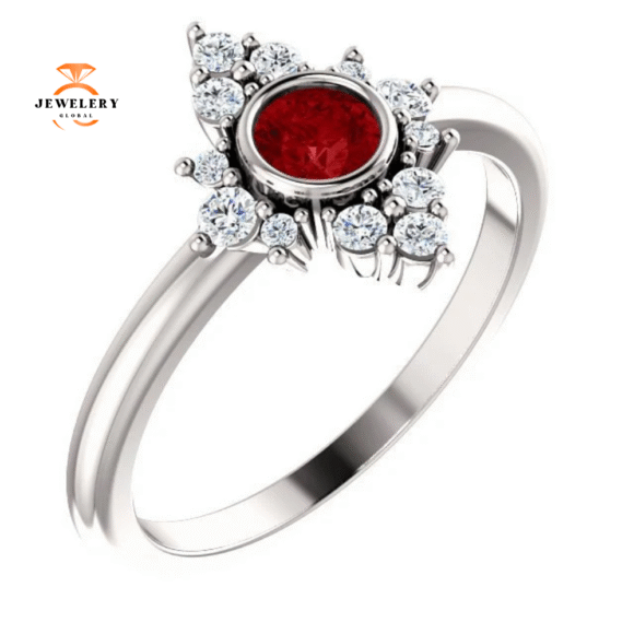 14KT GOLD 0.35 CT RUBY & 1/5 CTW DIAMOND BEZEL HALO RING - Image 5