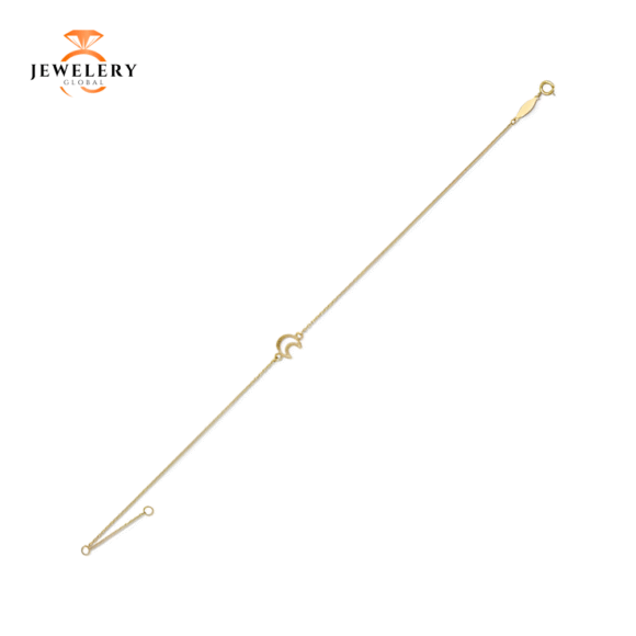 14K YELLOW GOLD TEXTURED & POLISHED MOON ANKLET - Image 2