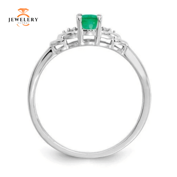 14KT DIAMOND AND EMERALD 3 STONE STYLE RING - Image 3